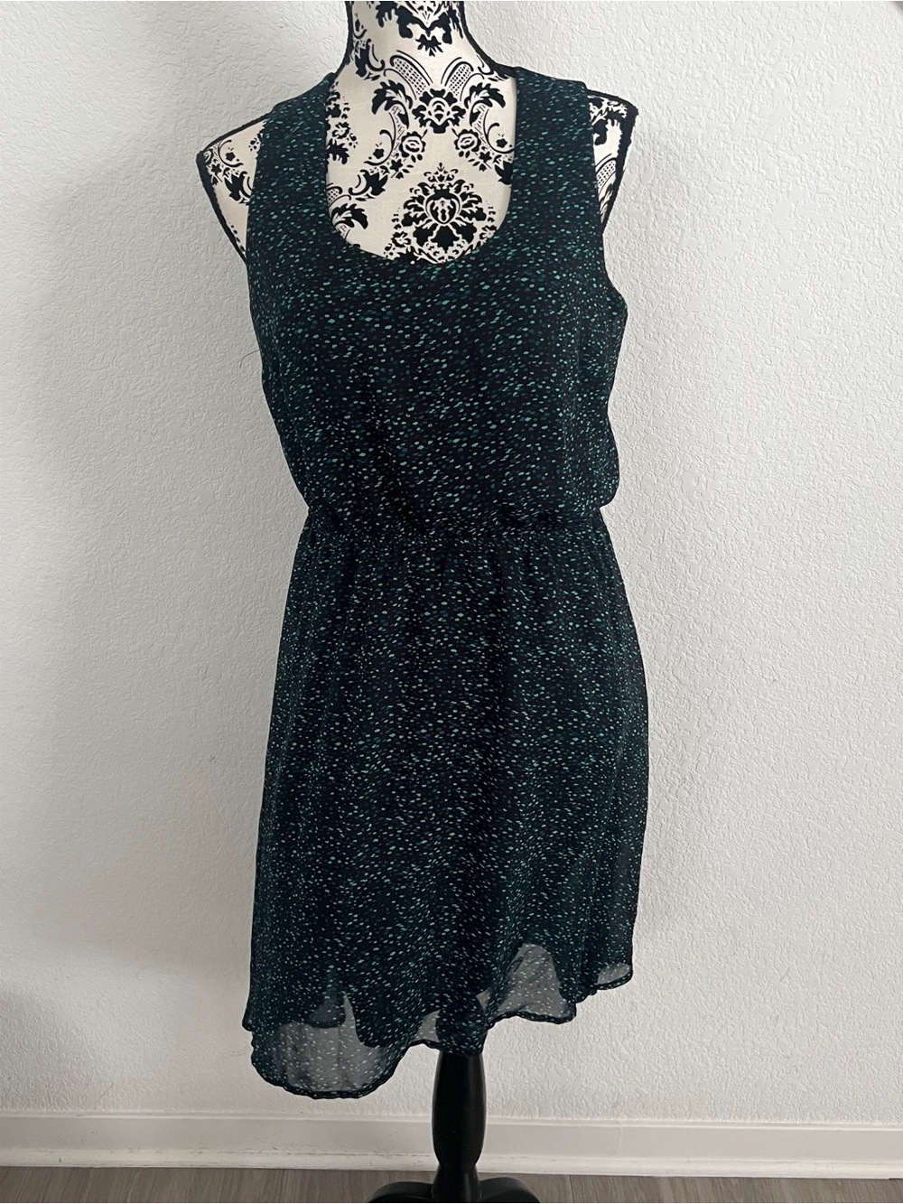 Mossimo Black Teal Print Sleeveless High Low Dress Size M
